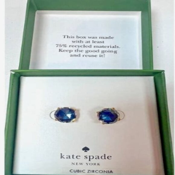 Kate Spade Crystal Earrings Round Blue Saffire Gold Plate BNIB 🆕SHIP⌚📦🏃♀️⚡🚚 - Picture 5 of 15